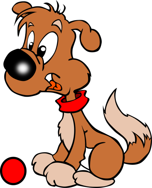 Jokey clipart image of a dog with a ball.