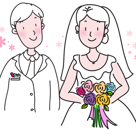 Clipart of a bride and groom at the altar