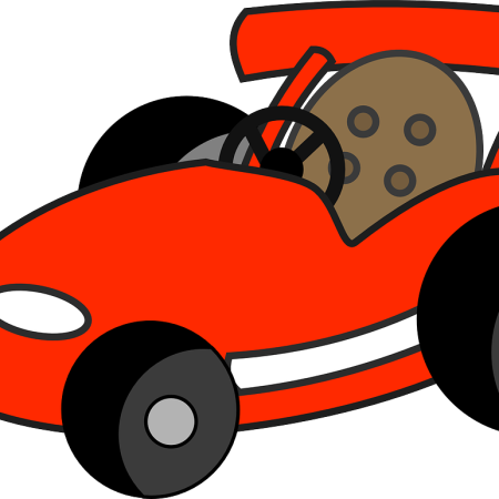 A jokey clipart image of a red racing car.