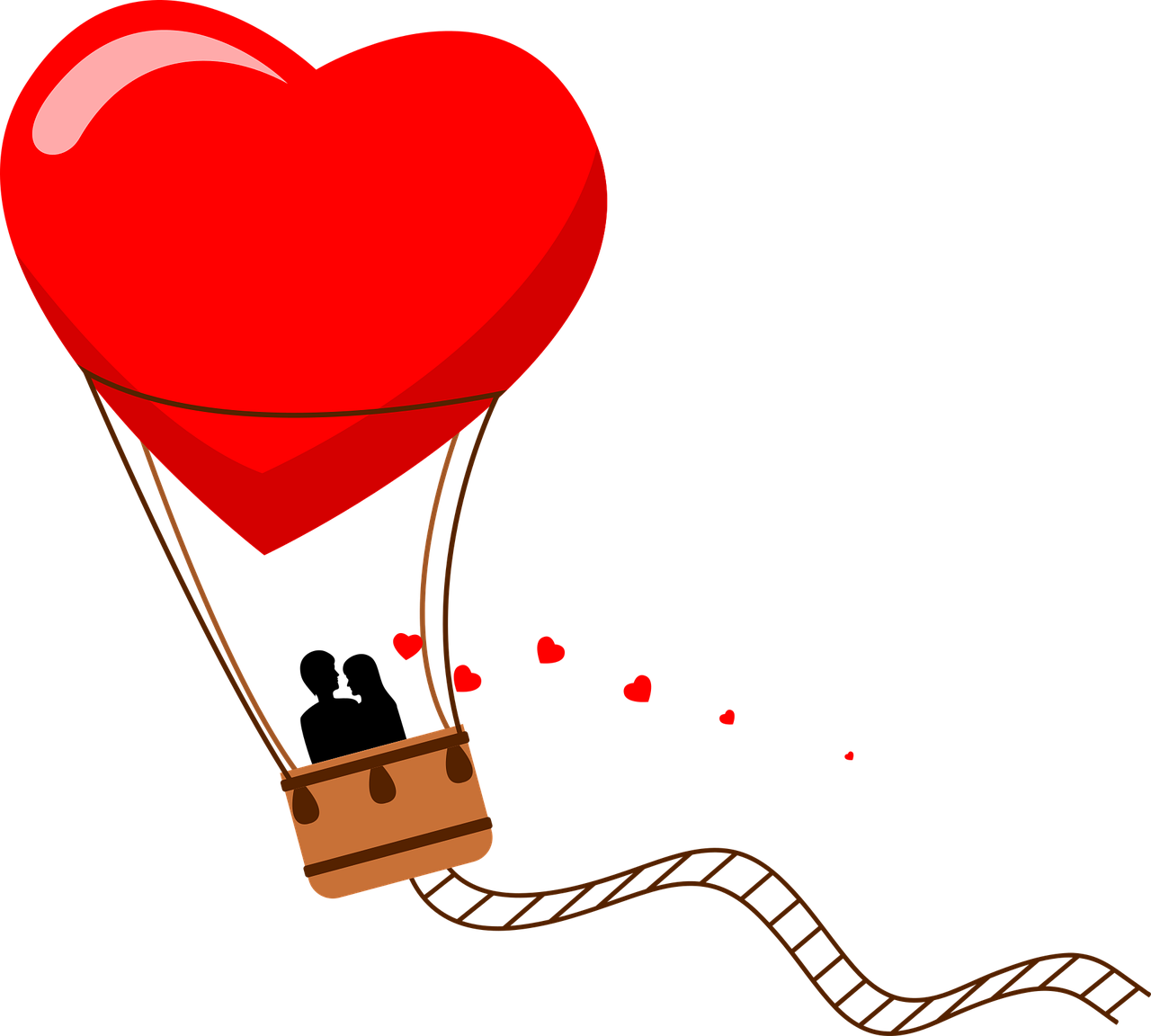 A hot air balloon, in the shape of a red heart
