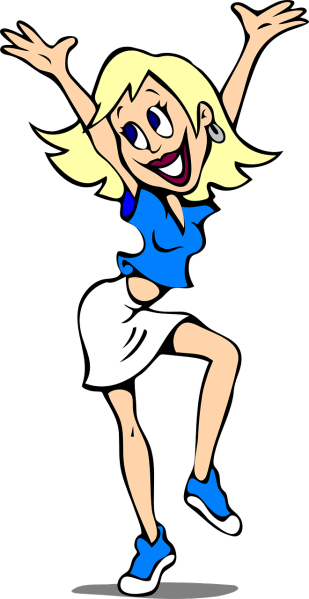 Clipart image of a young girl in a miniskirt.